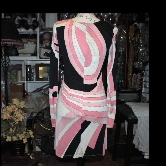 Vintage Very Pucci-Esque Julie Brown Silk Abstract Dress Sz P S/M - Picture 5 of 12